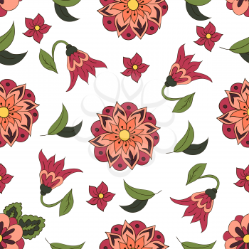 Seamless pattern with spring flowers. Cover, background. White, Red and green colors