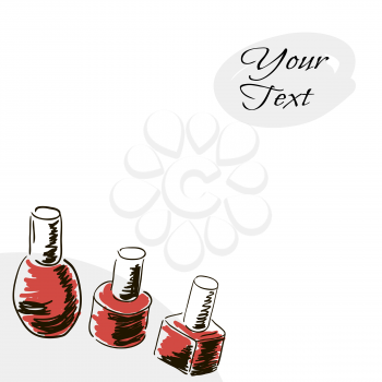 Banner, cover. Doodle image. Hand drawing. Three types of nail polish. Place for your text