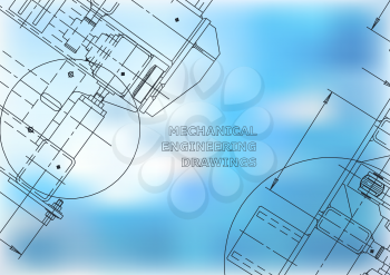 Blueprints. Mechanics. Cover. Blue Mechanical Engineering drawing. Engineering design, construction