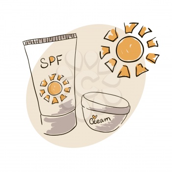 Doodle image sunblock cream for body skin care. Doodle Hand drawing. Sun
