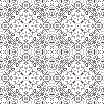 Mandala doodle drawing. floral seamless ornament. Ethnic Arabic motifs. Zentangle. Coloring