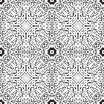 Mandala doodle drawing. floral seamless ornament. Ethnic motifs. Zentangle. Coloring. Vector