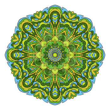 Mandala. Oriental ornament relaxing. Doodle Round figure. Green tone