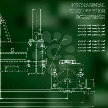 Mechanical engineering drawings on a black background. Vector. For inscriptions. Green