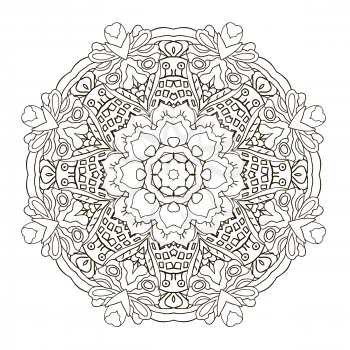 Oriental beautiful ornament. Mandala. Round pattern. Hand drawing. Relax. Coloring