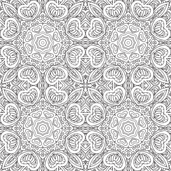 Seamless doodle drawing. floral ornament. Ethnic motives. Zentangl Hearts. Coloring