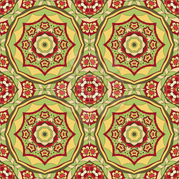 Seamless Mandala. Seamless floral ornament. Doodle drawing. Hand drawing. Yoga, floral motifs. Yellow and red