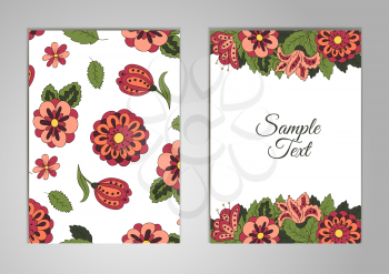 Set cards on his birthday, a holiday, a wedding invitation. Floral motifs. Cover, Magazine, floral elements