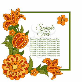 Summer postcard, cover, bright background for inscriptions. Summer. Pattern in green and orange. Sample text