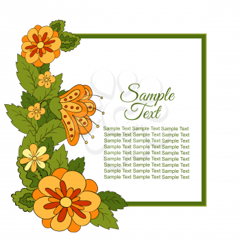 Summer postcard, cover, bright background for inscriptions. Summer. Pattern in green, orange tones. Sample text