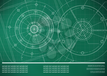 Vector Mechanical engineering drawings on a light green background. Cover, Background for inscription labels. Corporate Identity. Grid