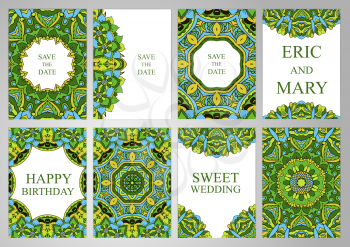 Wedding Set postcards, backgrounds, invitations in oriental style. East ornament, Ramadan, India, Islam. Cover, Magazine, Oriental elements. Holidays, weddings, birthdays. Design background