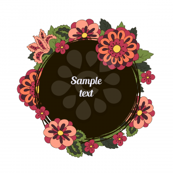 White Doodle Cover, card, banner. Place for text. Round doodle label black