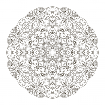 Mandala. Oriental pattern. Doodle drawing. Traditional round ornament. Turkey, Egypt, Islam. Relaxing picture. Coloring