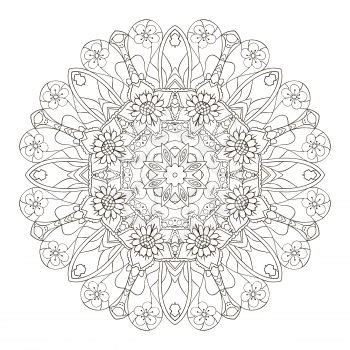 Mandala. Oriental pattern. Doodle drawing. Traditional round ornament. Turkey, Egypt, Islam. Relaxing picture coloring