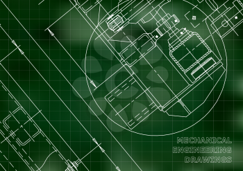 Mechanical Engineering drawing. Blueprints. Mechanics. Green. Grid