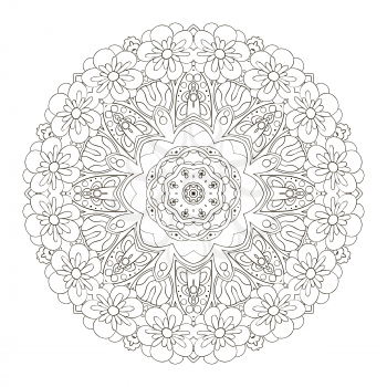 Oriental pattern coloring. Traditional round ornament. Mandala. Turkey, Egypt, Islam. Relaxing picture. Doodle drawing