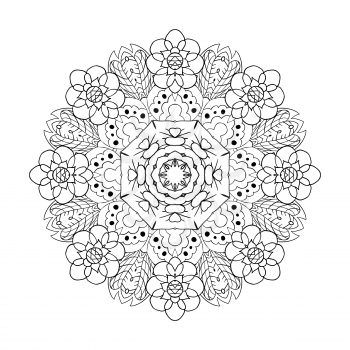 Oriental pattern. Traditional round ornament. Mandala coloring. Flowers. Doodle drawing