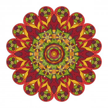 Oriental pattern. Traditional round ornament. Mandala. Flower. Doodle drawing. Red and orange colors