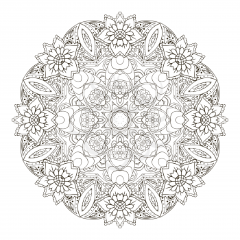 Oriental pattern. Traditional round ornament. Mandala. Snowflake coloring. Doodle drawing