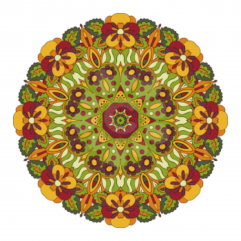 Oriental pattern. Traditional round ornament. Mandala. Snowflake. Doodle drawing. Red and orange colors