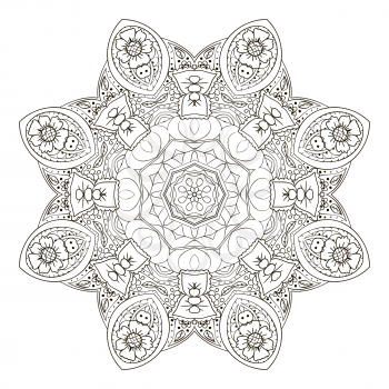 Oriental pattern. Traditional round ornament. Mandala. Star coloring. Doodle drawing