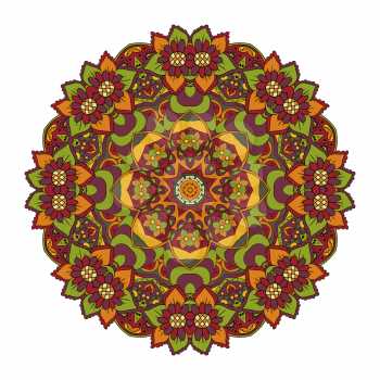 Oriental pattern. Traditional round ornament. Mandala. Turkey, Egypt, Islam. Doodle drawing. Red and orange tone