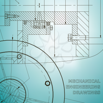 Backgrounds of engineering subjects. Technical illustration. Mechanical engineering. Technical design. Light blue