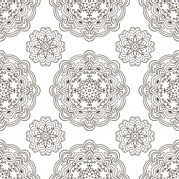 Black and white seamless doodle pattern, ethnic ornament. Hand drawn