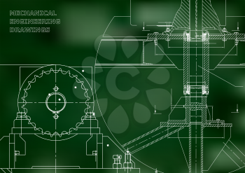 Blueprints. Mechanical construction. Engineering illustrations. Technical Design. Banner. Green