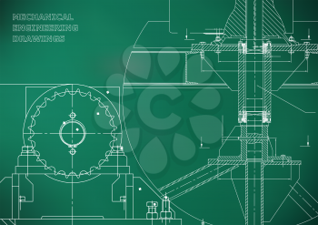 Blueprints. Mechanical construction. Engineering illustrations. Technical Design. Banner. Light green