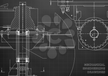 Blueprints. Mechanical engineering drawings. Cover. Banner. Technical Design. Black. Grid