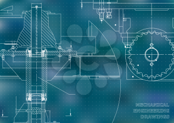 Blueprints. Mechanical engineering drawings. Cover. Banner. Technical Design. Blue. Points