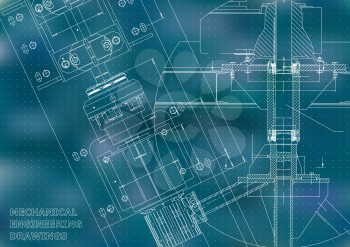 Blueprints. Mechanical engineering drawings. Technical Design. Cover. Banner. Blue. Points