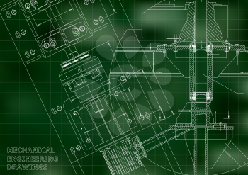 Blueprints. Mechanical engineering drawings. Technical Design. Cover. Banner. Green. Grid