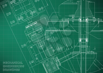 Blueprints. Mechanical engineering drawings. Technical Design. Cover. Banner. Light green. Grid