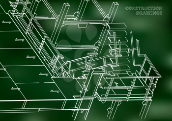 Building. Metal constructions. Volumetric constructions. 3D design. Abstract background. Green