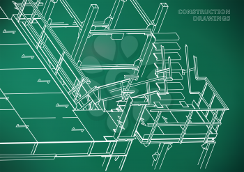 Building. Metal constructions. Volumetric constructions. 3D design. Abstract background. Light green