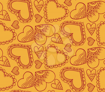 Cute seamless pattern. A heart. Hand drawing. Contour drawing. Doodle design, design. Love. Sketch. Orange background