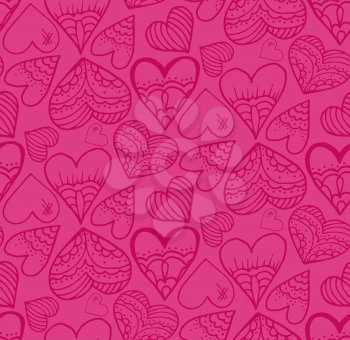 Cute seamless pattern. A heart. Hand drawing. Contour drawing. Doodle design, design. Sketch. Pink background