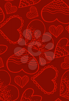 Cute seamless pattern. Doodle. Contour drawing. Love. A heart. Hand drawing. Sketch. Red background