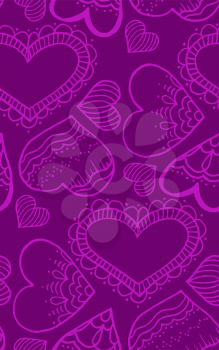 Cute seamless pattern. Doodle heart. Contour drawing. Love. A heart. Hand drawing. Sketch. Purple background
