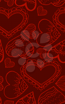 Cute seamless pattern. Doodle heart. Contour drawing. Love. A heart. Hand drawing. Sketch. Red background
