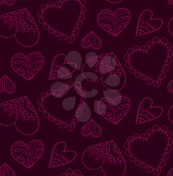 Cute seamless pattern. Doodle heart. Contour drawing. Love. A heart. Valentine's Day. Hand drawing. Sketch. Purple background