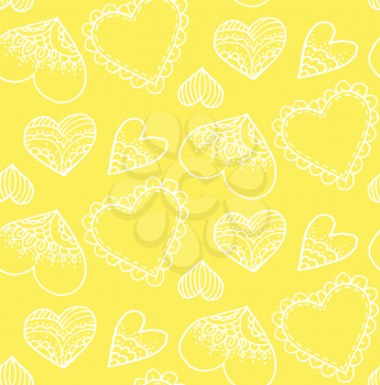 Cute seamless pattern. Doodle heart. Contour drawing. Love. A heart. Valentine's Day. Hand drawing. Sketch. Yellow background