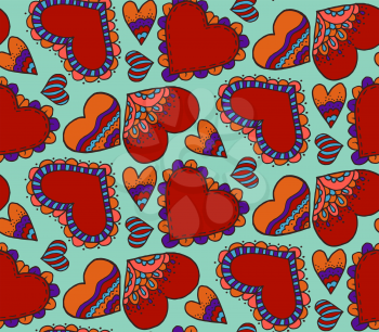 Cute seamless pattern. Heart. Hand drawing. Doodle decoration, design. Love. Sketch. Blue background