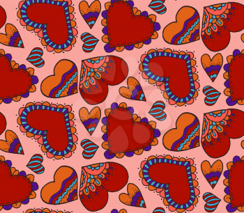 Cute seamless pattern. Heart. Hand drawing. Doodle decoration, design. Love. Sketch. Pink background