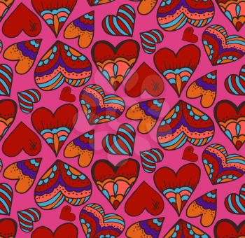 Cute seamless pattern. Heart. Hand drawing. Doodle decoration, design. Sketch. Pink background