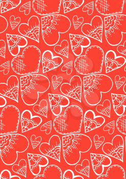 Cute seamless pattern. Love. A heart. Hand drawing. Doodle. Contour drawing. Sketch. Red background