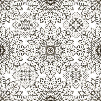 Doodle seamless image. Mandala, circular patterns. White and black